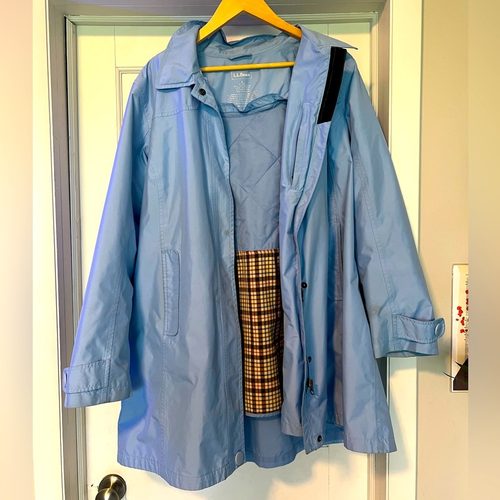 L.L. Bean Sky Blue Utility Jacket with Plaid Accent